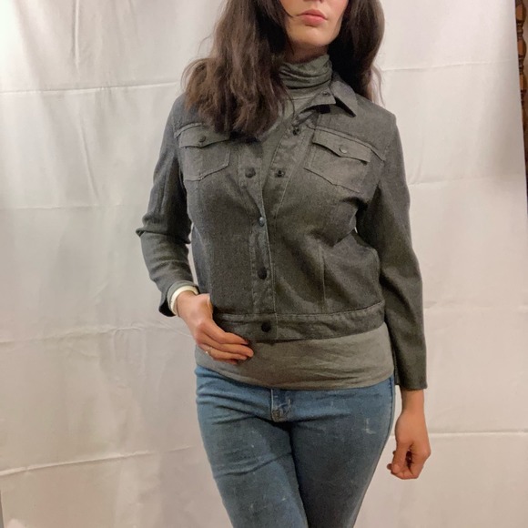 Worth military black denim grunge casual snap button jacket - Picture 3 of 14